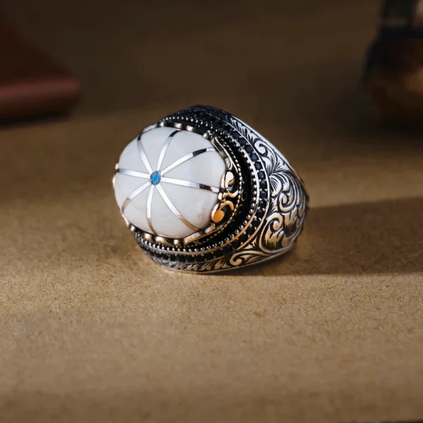 Yan Sanat Gravür 925 Ayar Erkek Yüzük