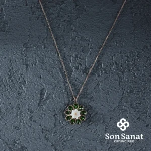 Yeşil Papatya Gümüş Kolye