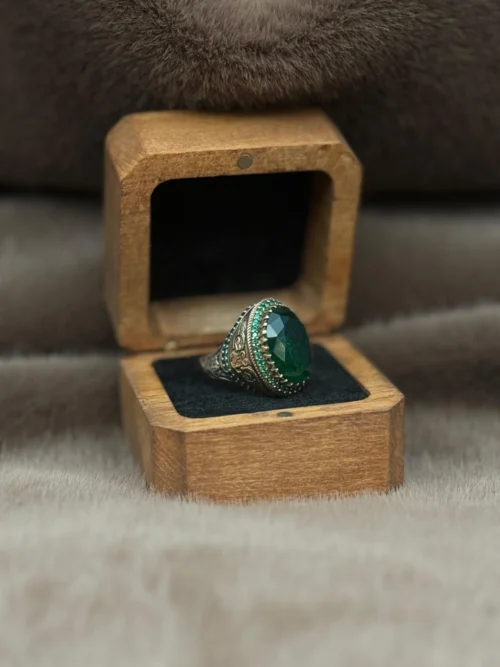 Yeşil Paraiba Taşlı 925 Ayar Gümüş Erkek Yüzüğü