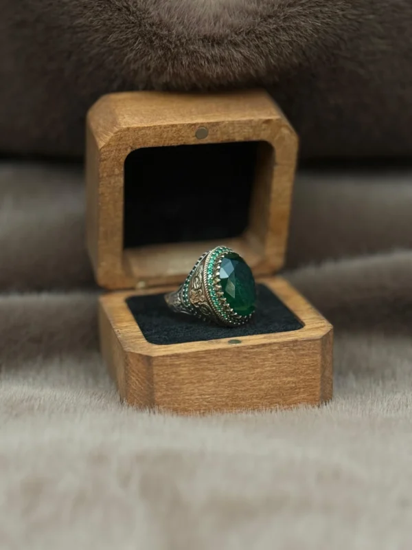 Yeşil Paraiba Taşlı 925 Ayar Gümüş Erkek Yüzüğü