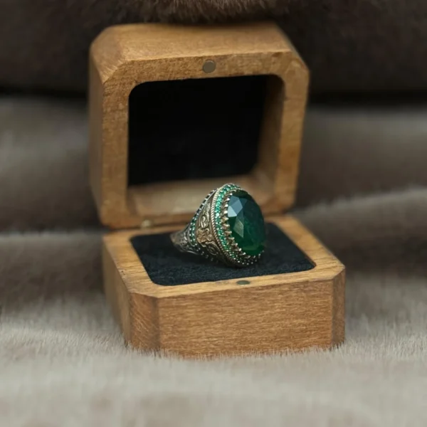 Yeşil Paraiba Taşlı 925 Ayar Gümüş Erkek Yüzüğü