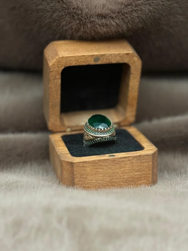 Yeşil Paraiba Taşlı 925 Ayar Gümüş Erkek Yüzüğü