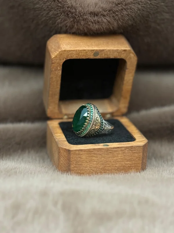 Yeşil Paraiba Taşlı 925 Ayar Gümüş Erkek Yüzüğü