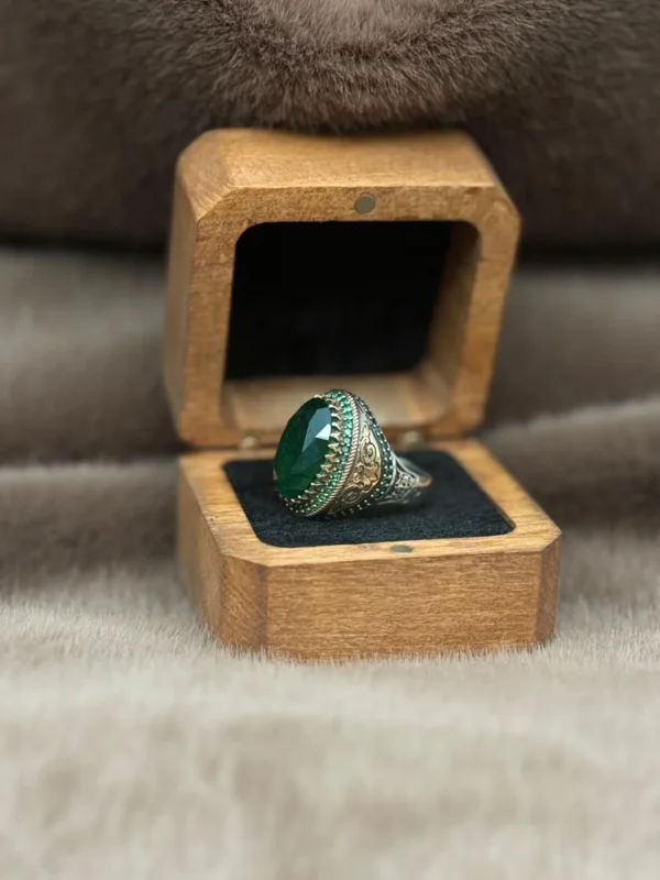 Yeşil Paraiba Taşlı 925 Ayar Gümüş Erkek Yüzüğü