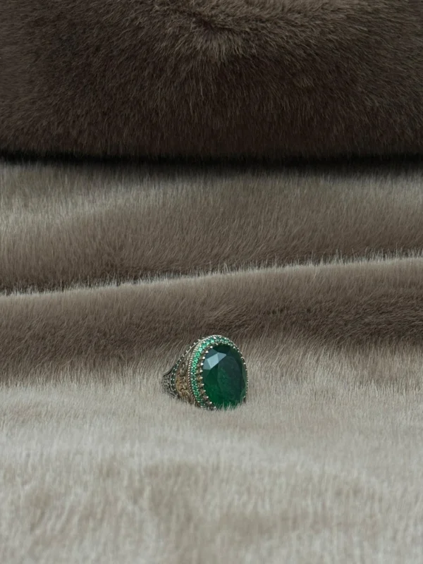 Yeşil Paraiba Taşlı 925 Ayar Gümüş Erkek Yüzüğü