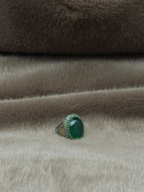 Yeşil Paraiba Taşlı 925 Ayar Gümüş Erkek Yüzüğü