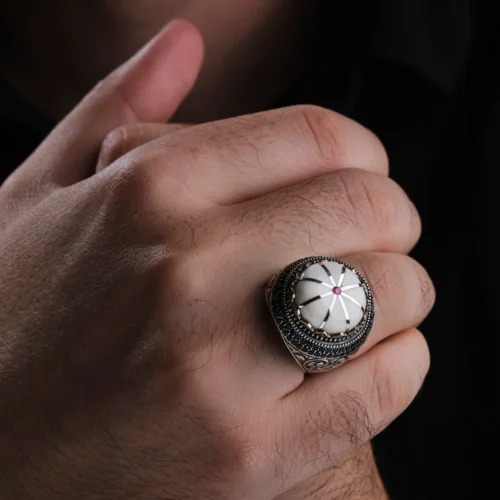 Yuvarlak Sanat Gravür 925 Ayar Erkek Yüzük