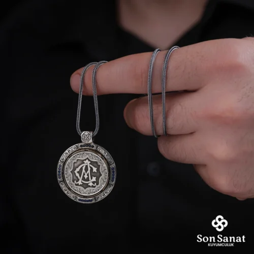 Yuvarlak Çift Taraflı Dönmeli 925 Ayar Gümüş Madalyon Kolye