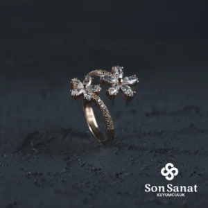 Çift Çiçek Rose Yüzük