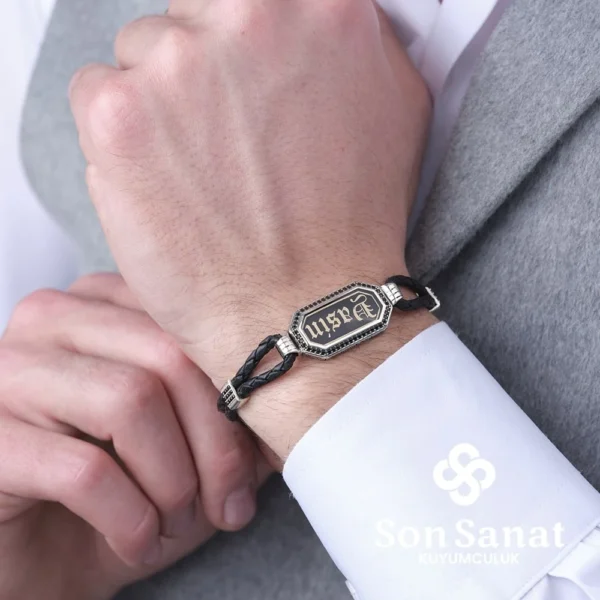 İsimli Deri Kordon Gümüş Bileklik