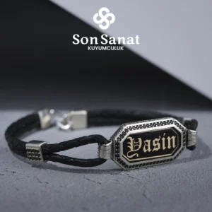İsimli Deri Kordon Gümüş Bileklik