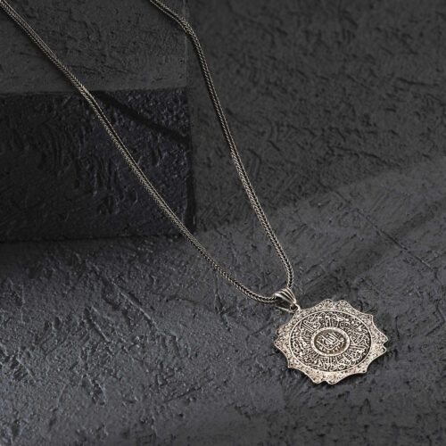 Kare Model Nazar Ayetli 925 Ayar Madalyon Gümüş Kolye