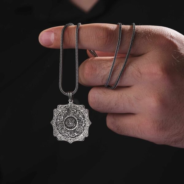 Kare Model Nazar Ayetli 925 Ayar Madalyon Gümüş Kolye