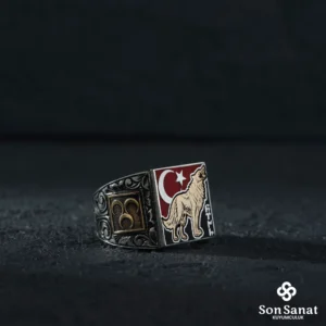 925 Ayar Gümüş Ayyıldızlı Bozkurt Türk Yüzük