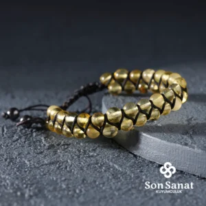 Damla Kehribar Taşlı Örgü Bileklik