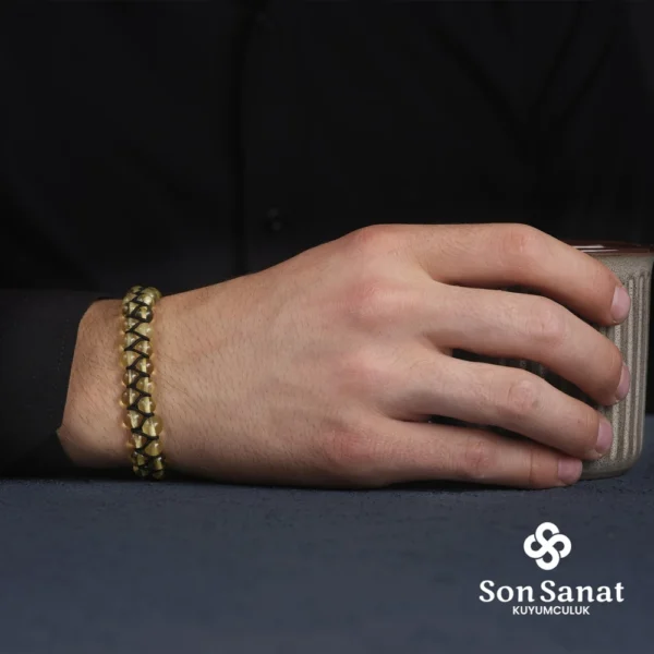 Damla Kehribar Taşlı Örgü Bileklik