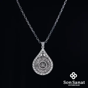 Damla Nazar Ayeti 925 Ayar Gümüş Madalyon Kolye