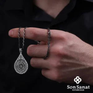 Damla Nazar Ayeti 925 Ayar Gümüş Madalyon Kolye