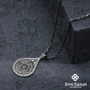 Damla Nazar Ayeti 925 Ayar Gümüş Madalyon Kolye