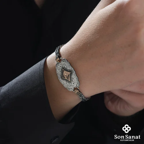 925 Ayar Kartal Kafası İşlemeli Gümüş Kral Zincirli Bileklik