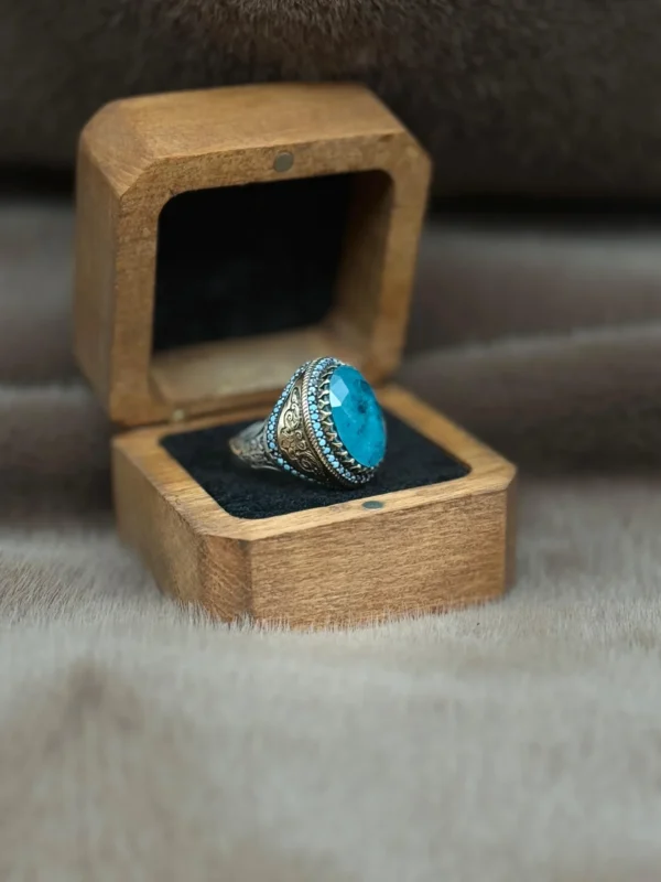 Firuze Paraiba Taşlı Geçmeli 925 Ayar Gümüş Erkek Yüzüğü