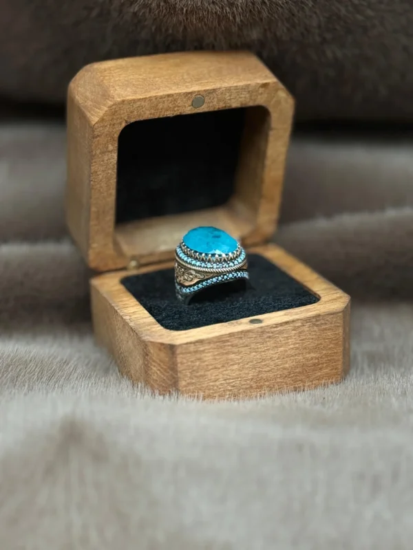 Firuze Paraiba Taşlı Geçmeli 925 Ayar Gümüş Erkek Yüzüğü