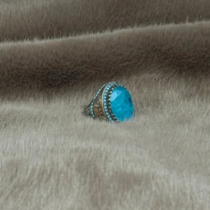 Firuze Paraiba Taşlı Geçmeli 925 Ayar Gümüş Erkek Yüzüğü