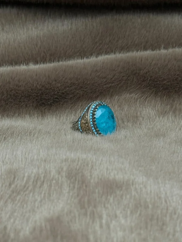 Firuze Paraiba Taşlı Geçmeli 925 Ayar Gümüş Erkek Yüzüğü