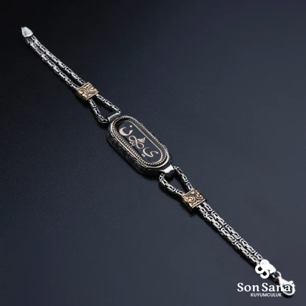 Gravür Oval Kral Zincirli 925 Ayar Gümüş Bileklik