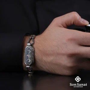 Gravür Oval Kral Zincirli 925 Ayar Gümüş Bileklik