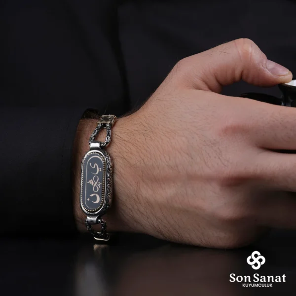 Gravür Oval Kral Zincirli 925 Ayar Gümüş Bileklik