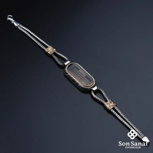 Gravür Oval Kral Zincirli Ayet-el Kürsi 925 Ayar Gümüş Bileklik