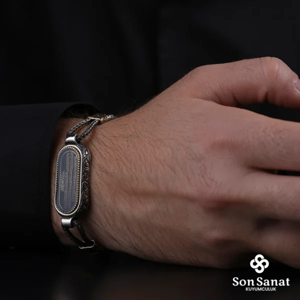 image_1950-629.webp Gravür Oval Kral Zincirli Ayet-el Kürsi 925 Ayar Gümüş Bileklik