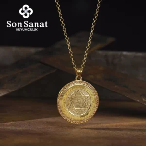 Hz. Süleyman Mühürlü Gold Madalyon Kolye
