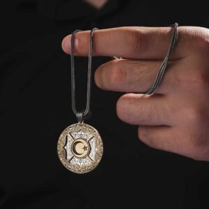 Ay Yıldız Gravür Çift Kat Madalyon 925 Ayar Gümüş Kolye