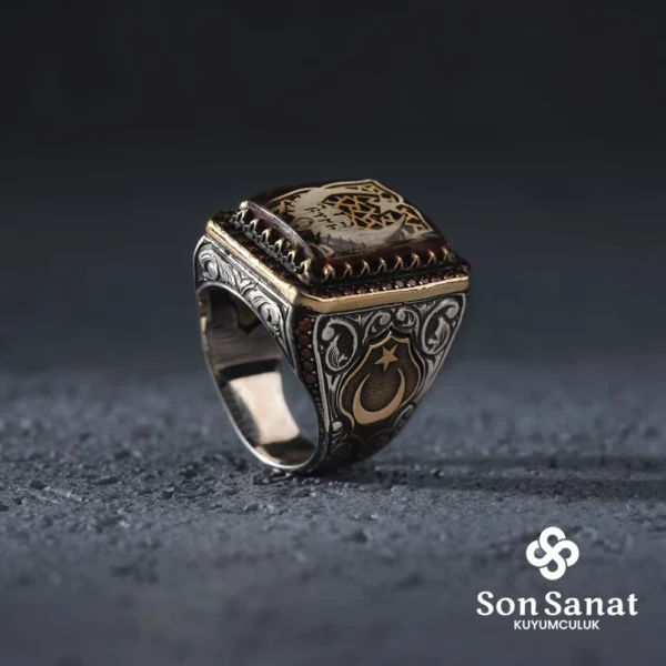 Kare Ayyıldız Erkek Yüzük Modeli