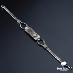 Kare Gravür İşlemeli 925 Ayar Gümüş Hasbinallah Bileklik