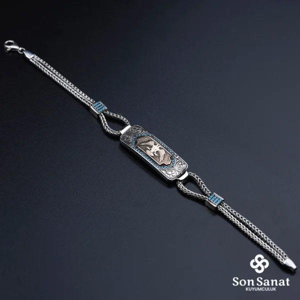 Kare Gravür İşlemeli 925 Ayar Gümüş Kartal Bileklik