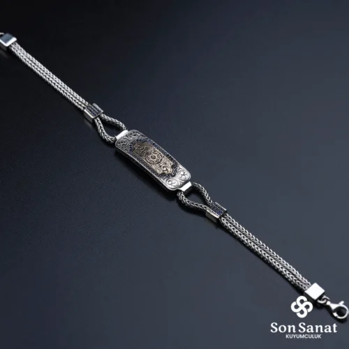 Kare Gravür İşlemeli 925 Ayar Gümüş Süleyman Mührü Bileklik