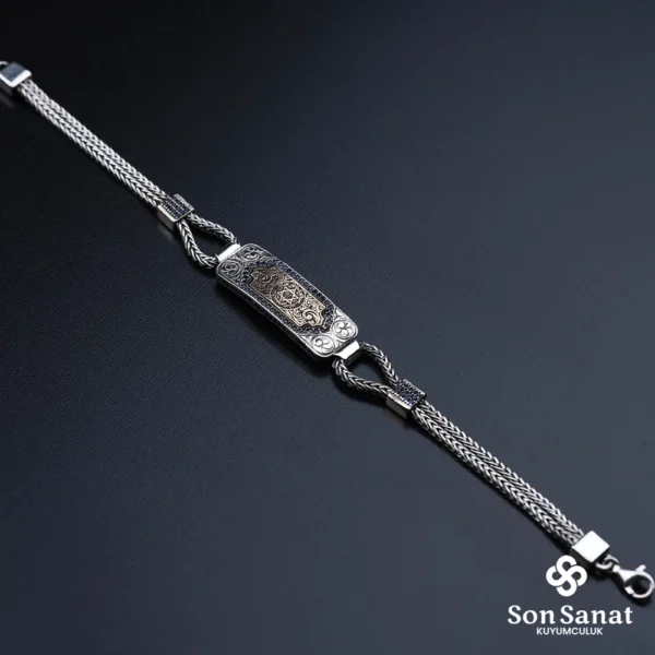 Kare Gravür İşlemeli 925 Ayar Gümüş Süleyman Mührü Bileklik