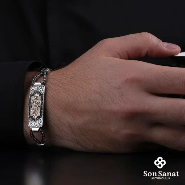 Kare Gravür İşlemeli 925 Ayar Gümüş Süleyman Mührü Bileklik