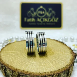 Üç Çizgi Gümüş Alyans Set