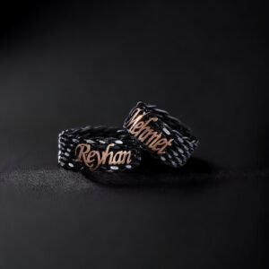 İsimli Örgü Gümüş Çift Alyans