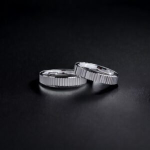 Çizgili Detaylı Gümüş Çift Alyans