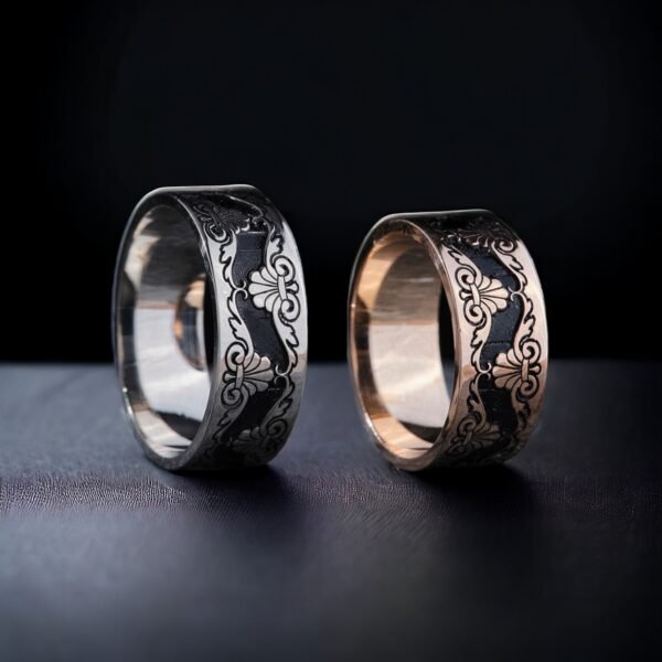 Motifli Gümüş Çift Alyans