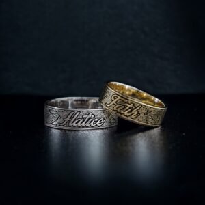 İsimli Motifli Gümüş Çift Alyans