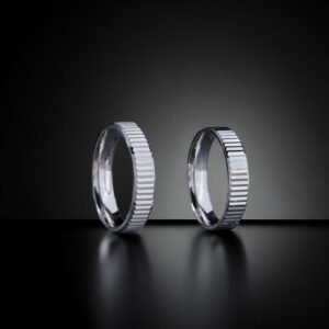 Çizgili Detaylı Gümüş Çift Alyans