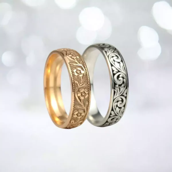 Bay Bayan İnce Çiçekli Alyans Set